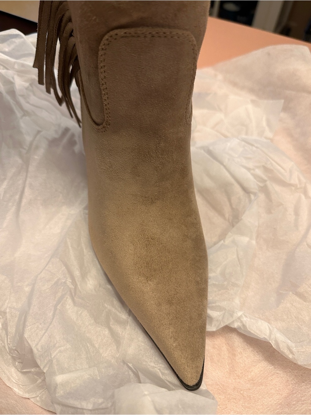 NWT Madden Girl Beige Shakke Fringe Knee-High Block Heel Boots - Picture 3 of 13
